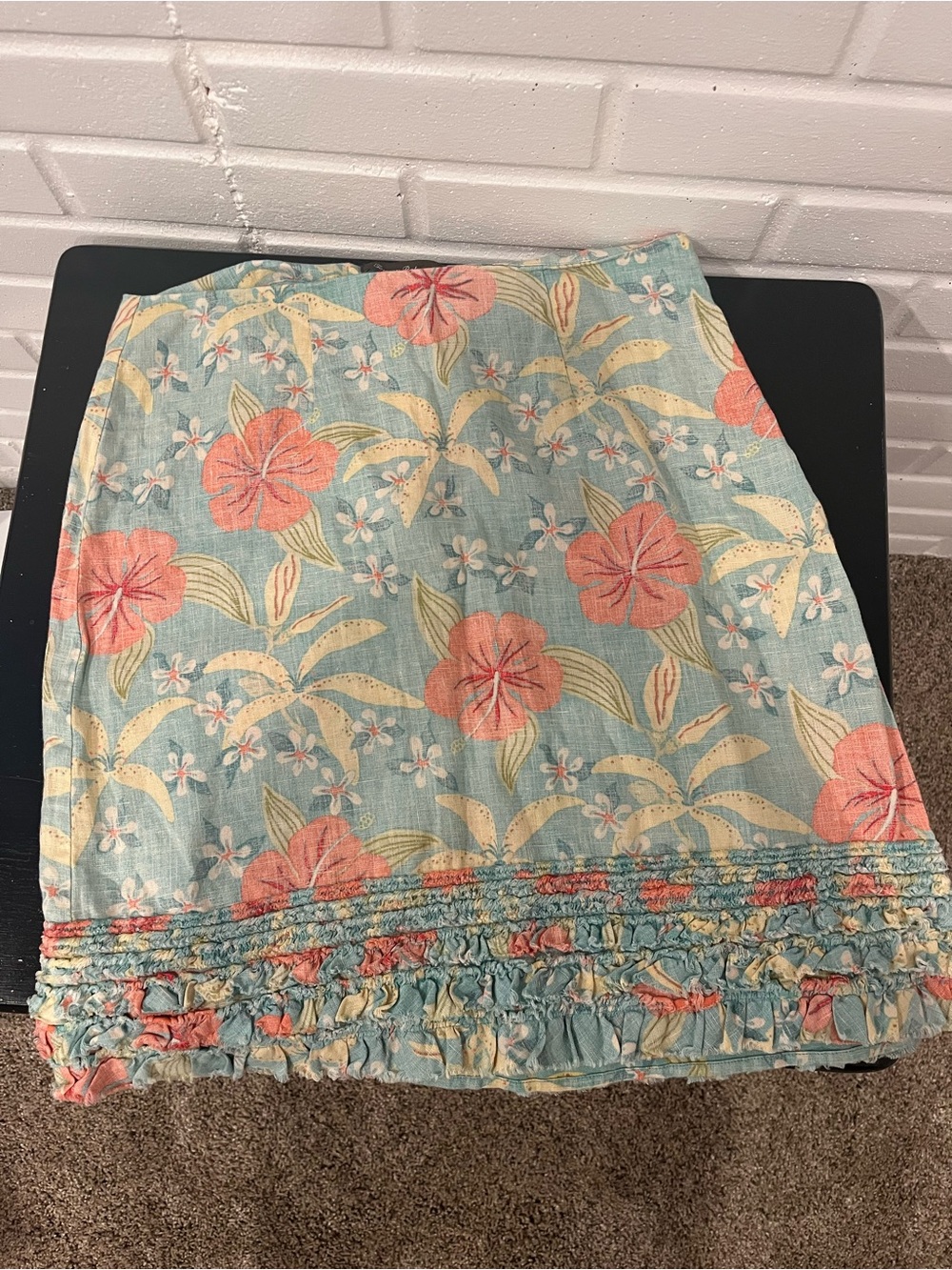 Tommy Bahama Floral Print Blue Cotton Blend Skirt
